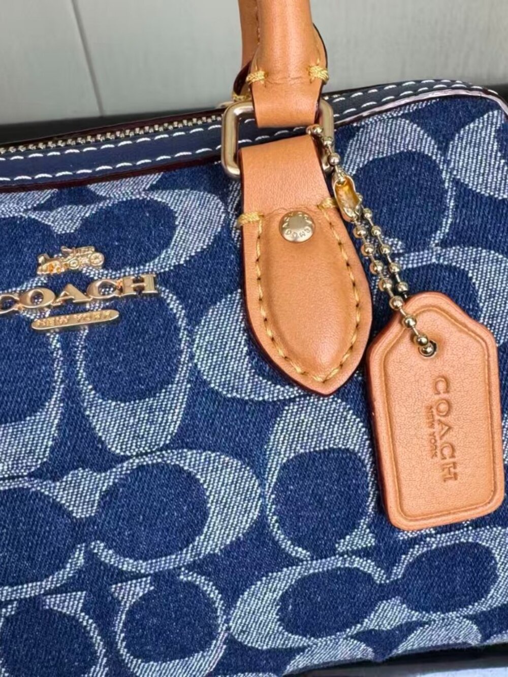 Coach Denim Mini Rowan Satchel with Signature Logo - Picture 6 of 7